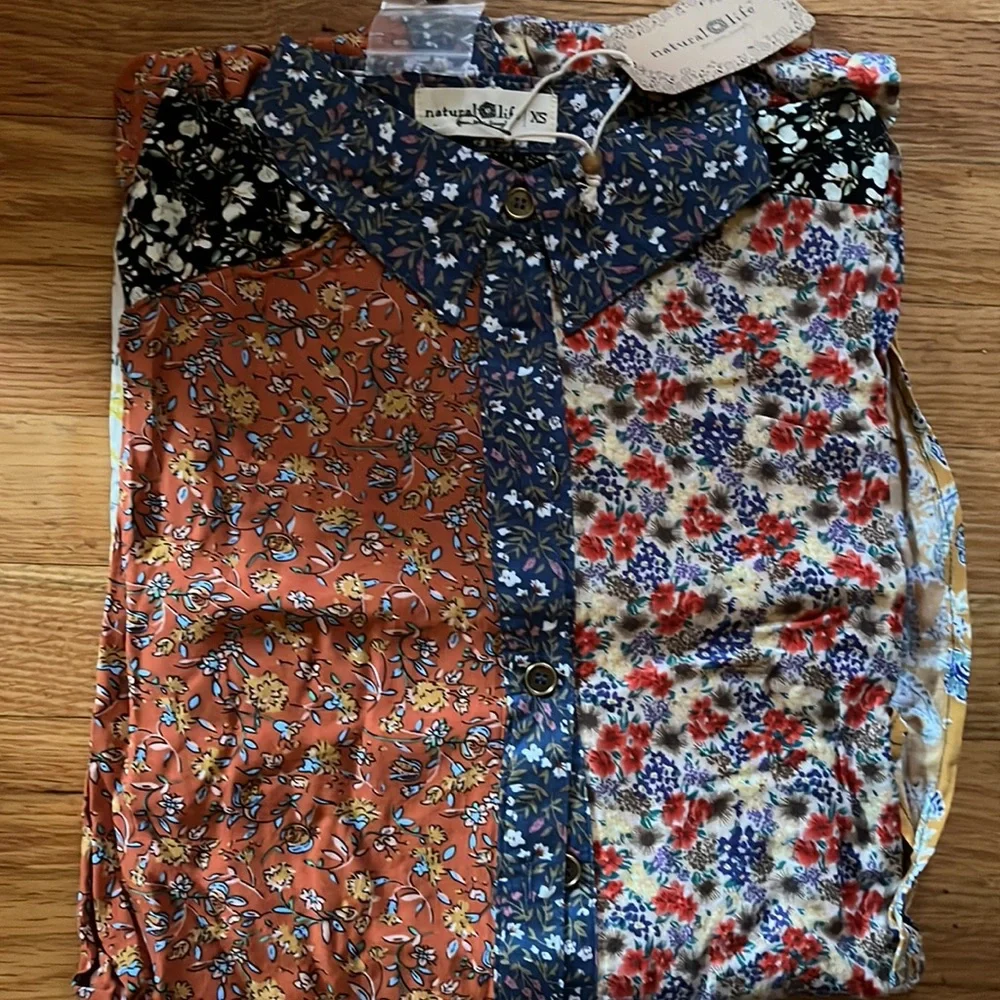 NWT Natural Life Esme Shirt Dress - Rust Blue Mix Print - Picture 8 of 14